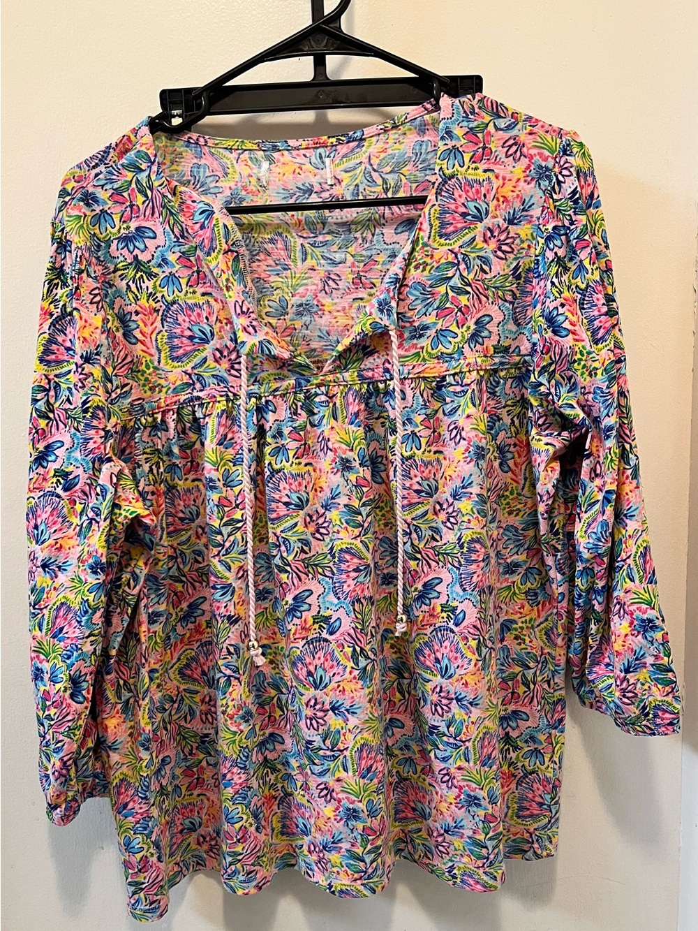 Source Unknown Multicolor Floral Tie-Front Peasant Blouse